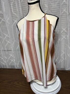 Fifty Street Striped Halter Neck Tank Top scallop edge around arms Med 20p2p 24L